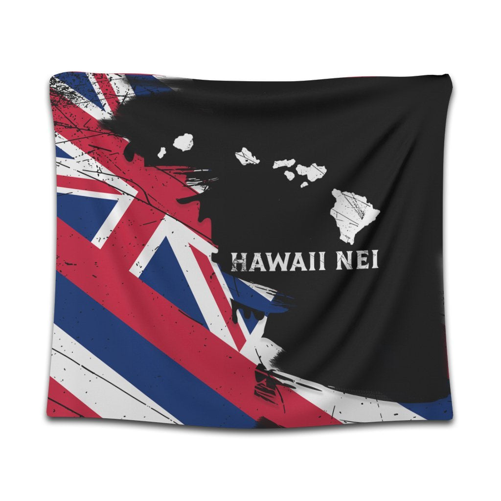 Hawaiian Flag Hawaii Map Nei Polynesian Tapestry - Classic Style Wall Tapestry Black - Polynesian Pride