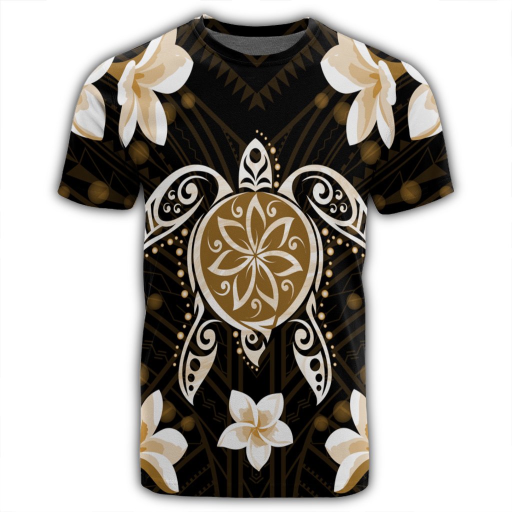 Hawaiian Gold Turtle Plumeria T Shirt - Polynesian Pride