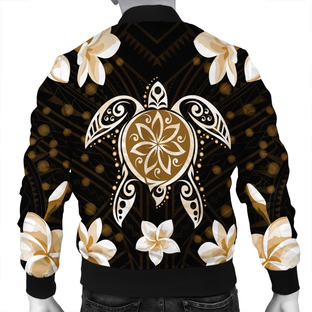 Hawaiian Gold Turtle Plumeria Bomber Jacket AH - Polynesian Pride
