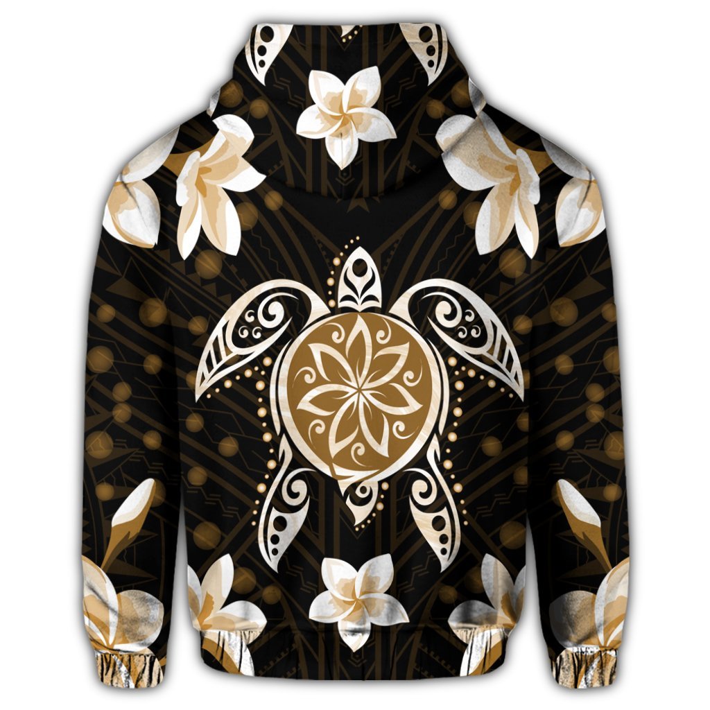 Hawaiian Gold Turtle Plumeria Zip Hoodie - Polynesian Pride