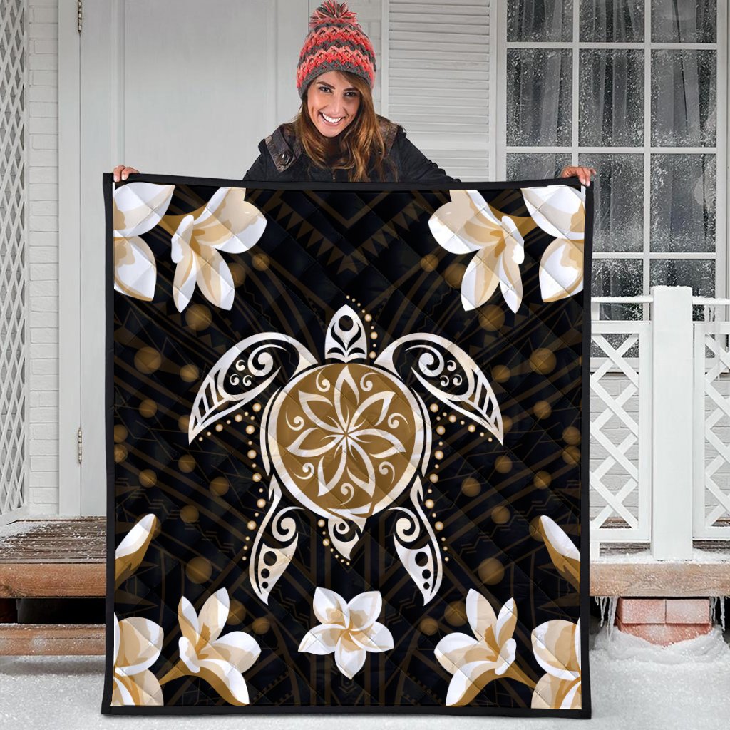 Hawaiian Gold Turtle Plumeria Premium Quilts AH - Polynesian Pride