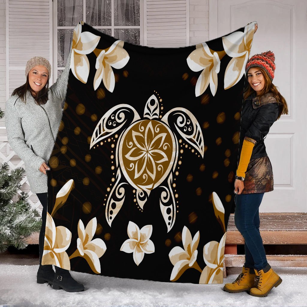 Hawaiian Gold Turtle Plumeria Premium Blankets AH - Polynesian Pride