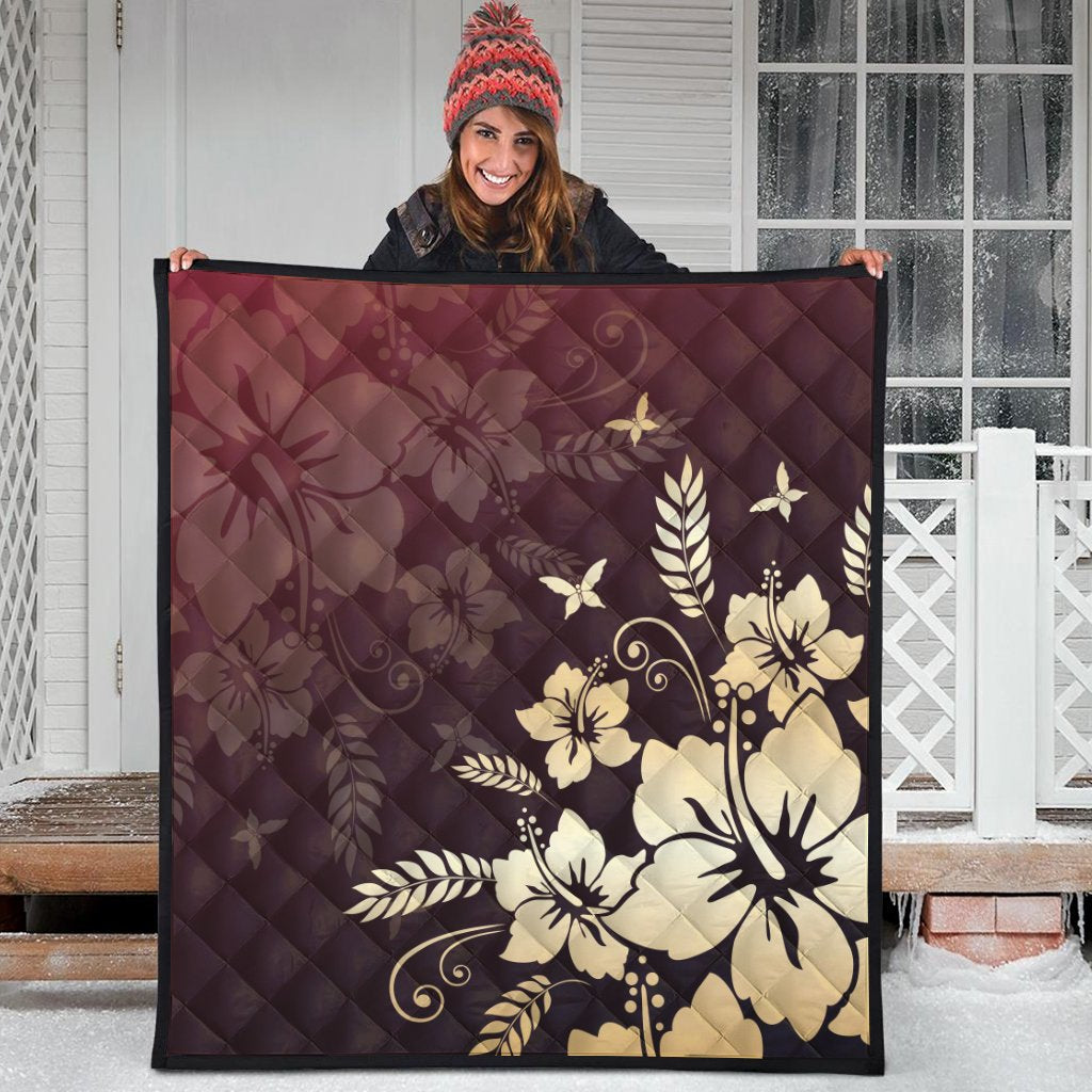 Hawaiian Golden Hibiscus Butterfly Polynesian Premium Quilts - AH - Polynesian Pride