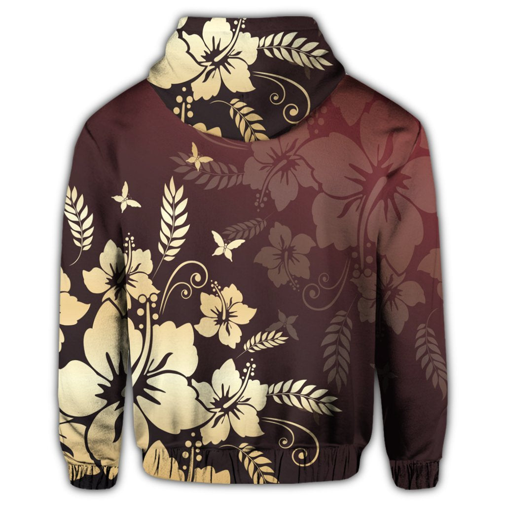 Hawaiian Golden Hibiscus Butterfly Polynesian Zip Hoodie - Polynesian Pride