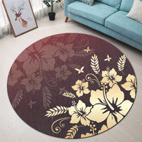 Hawaiian Golden Hibiscus Butterfly Polynesian Round Carpet - AH - Polynesian Pride