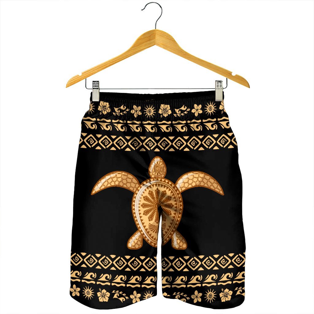 Hawaiian Golden Turtle Hibiscus Plumeria Polynesian Men's Shorts - AH - Polynesian Pride