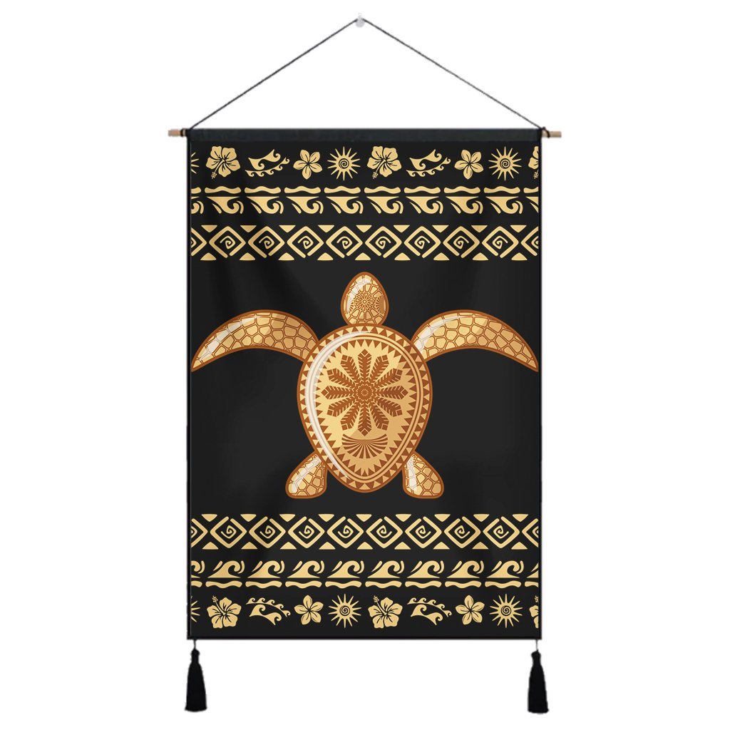 Hawaiian Golden Turtle Hibiscus Plumeria Polynesian Hanging Poster - AH Hanging Poster Cotton And Linen - Polynesian Pride