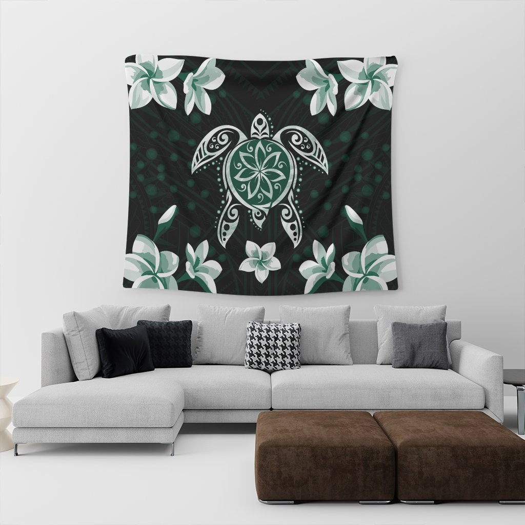 Hawaiian Greenie Turtle Plumeria Tapestry AH - Polynesian Pride