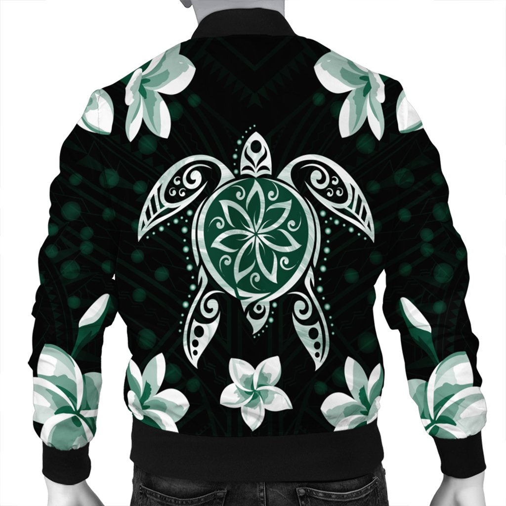 Hawaiian Greenie Turtle Plumeria Bomber Jacket AH - Polynesian Pride