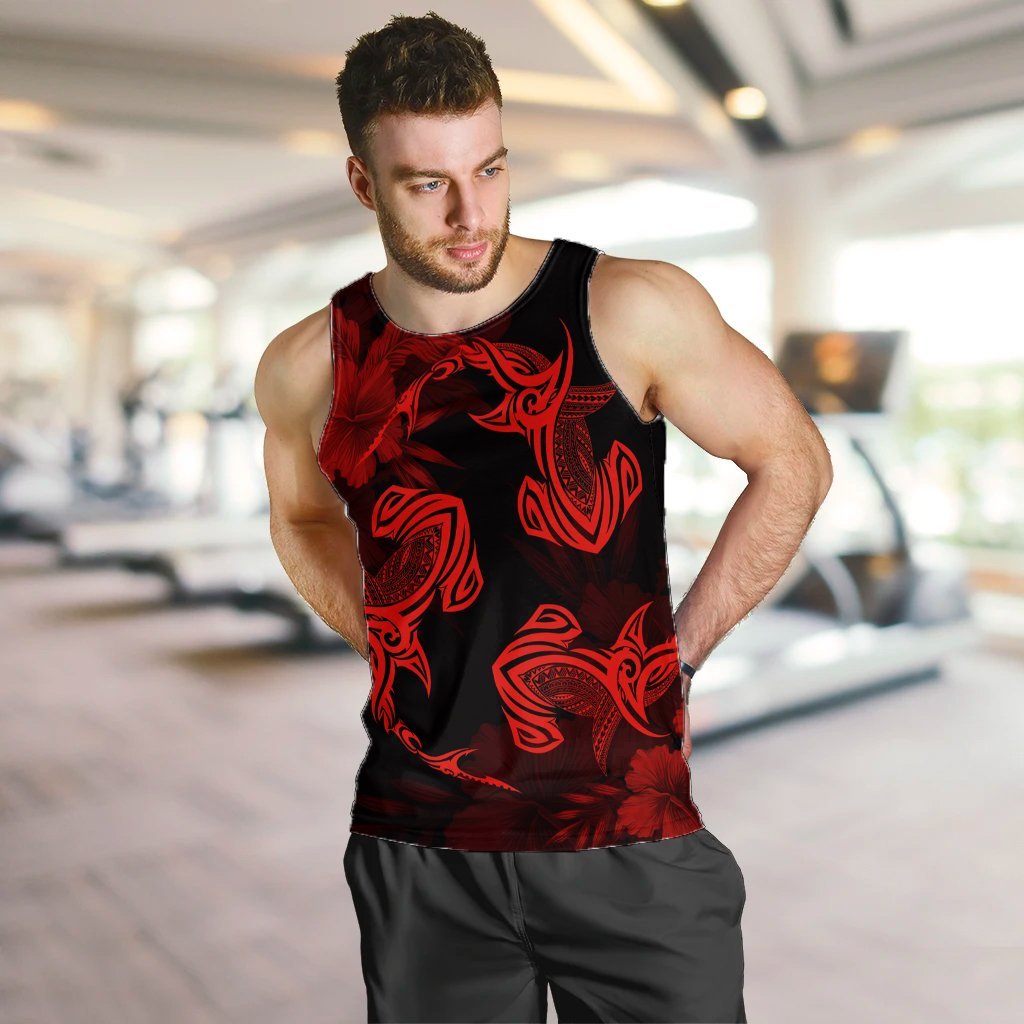 Hawaiian Hammerhead Shark Hibiscus Red Polynesian Tank Top - AH - Polynesian Pride