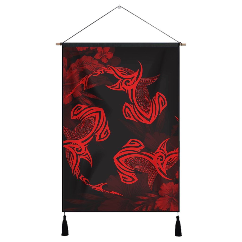 Hawaiian Hammerhead Shark Hibiscus Red Polynesian Hanging Poster - AH Hanging Poster Cotton And Linen - Polynesian Pride