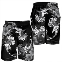 Hawaiian Hammerhead Shark Hibiscus White Polynesian Men's Shorts - AH - Polynesian Pride
