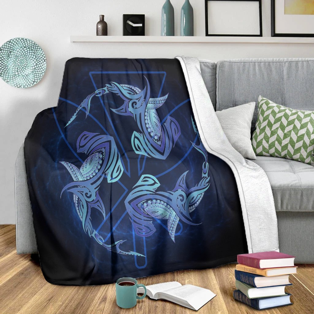 Hawaiian Hammerhead Shark Kanaka Galaxy Polynesian Premium Blankets - AH - Polynesian Pride