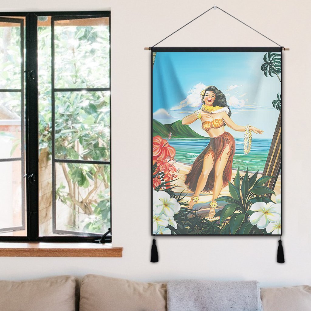 Hawaiian Hibiscus Aloha Hula Girl Dance On The Beach Hanging Poster - AH - Polynesian Pride