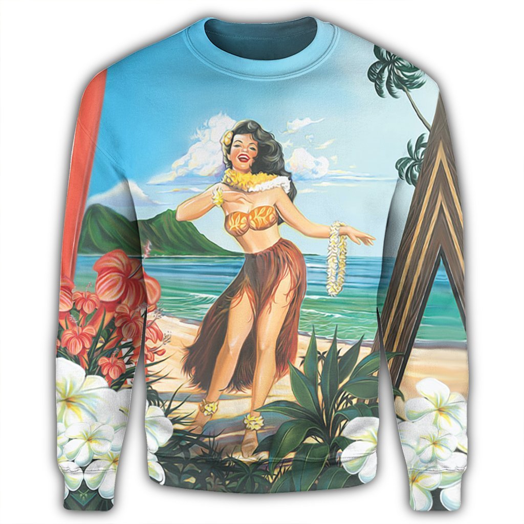 Hawaiian Hibiscus Aloha Hula Girl Dance On The Beach Sweatshirt - AH - Polynesian Pride