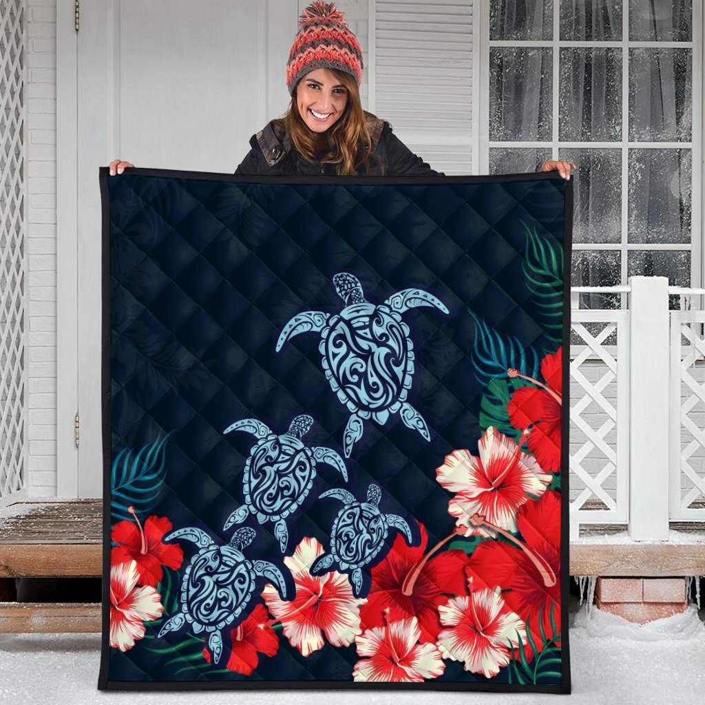 Hawaiian Hibiscus And Turtle Polynesian Premium Quilts - AH - Polynesian Pride