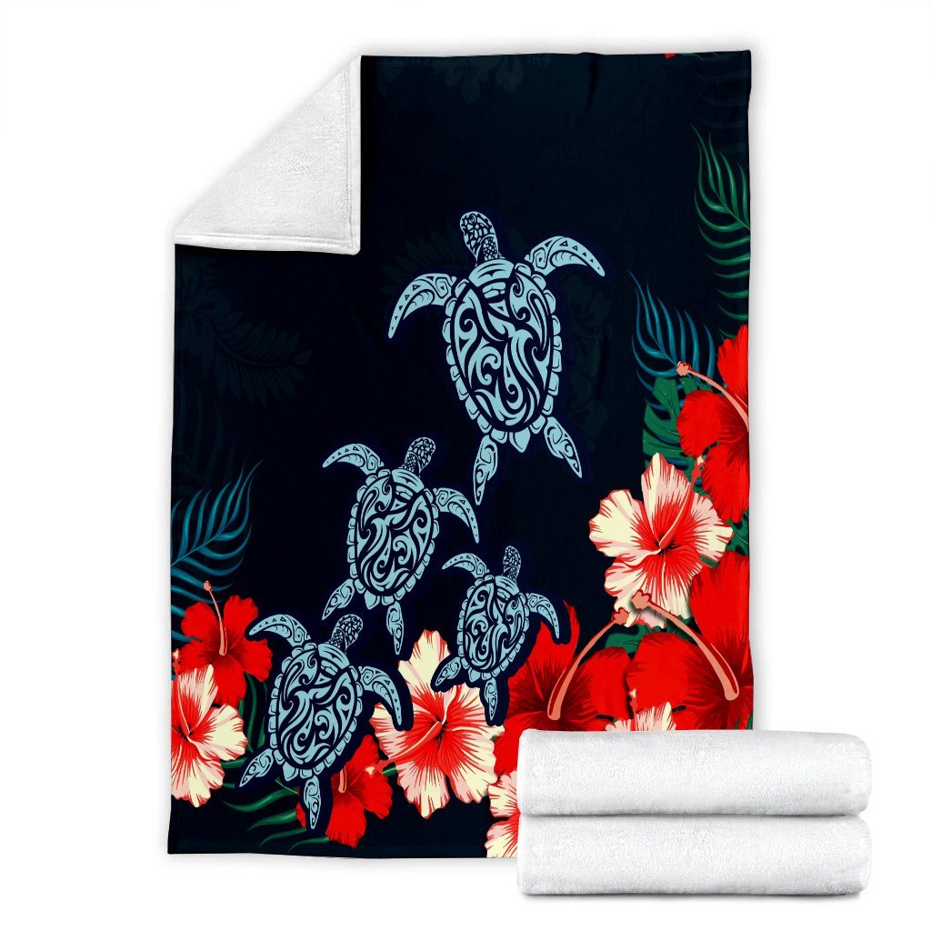 Hawaiian Hibiscus And Turtle Polynesian Premium Blankets - AH - Polynesian Pride