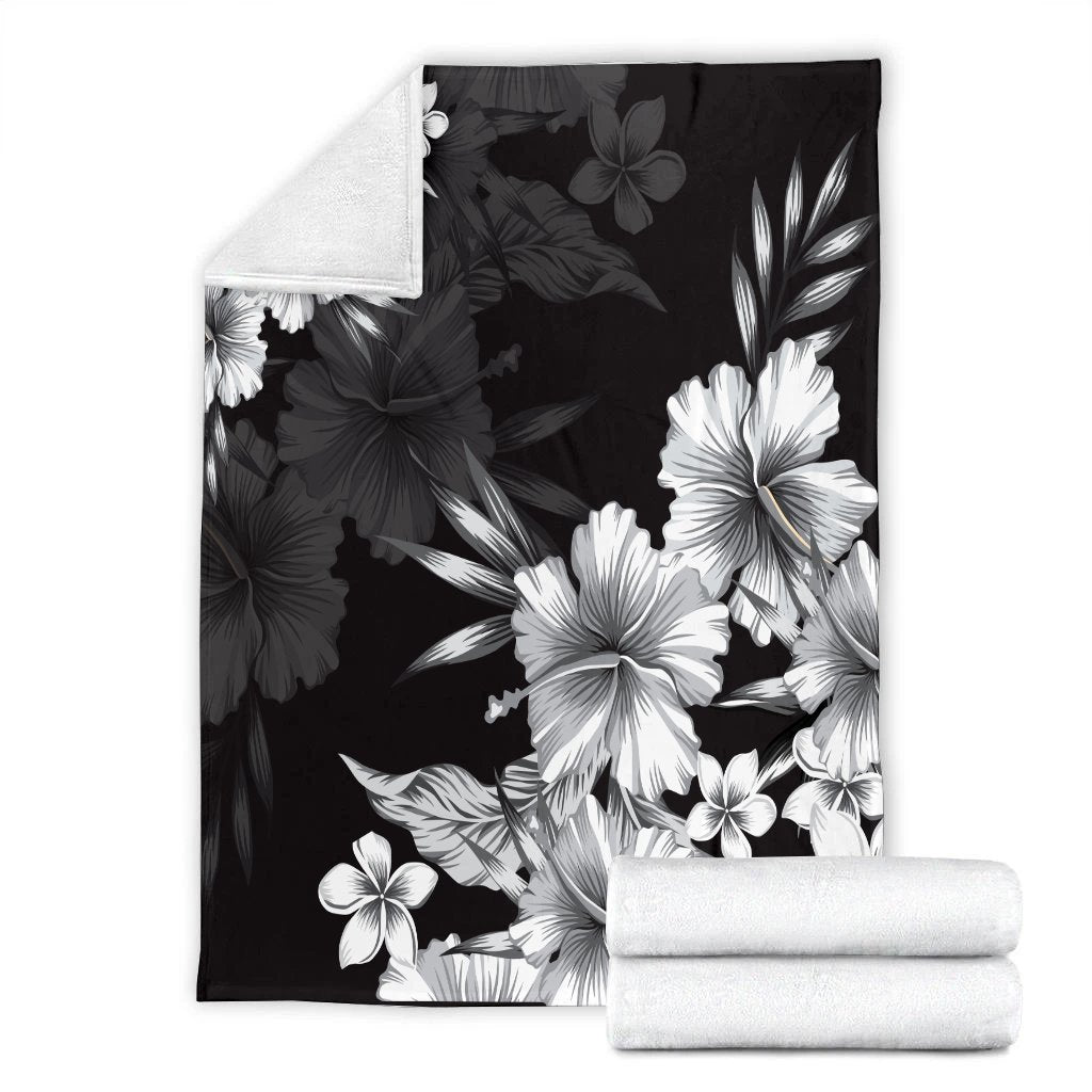 Hawaiian Hibiscus Black And White Polynesian Premium Blankets - AH - Polynesian Pride
