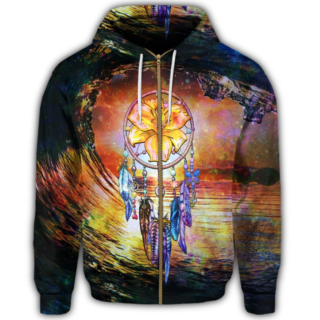 Hawaiian Hibiscus Dreamcatcher Wales Night Zip Hoodie - Polynesian Pride