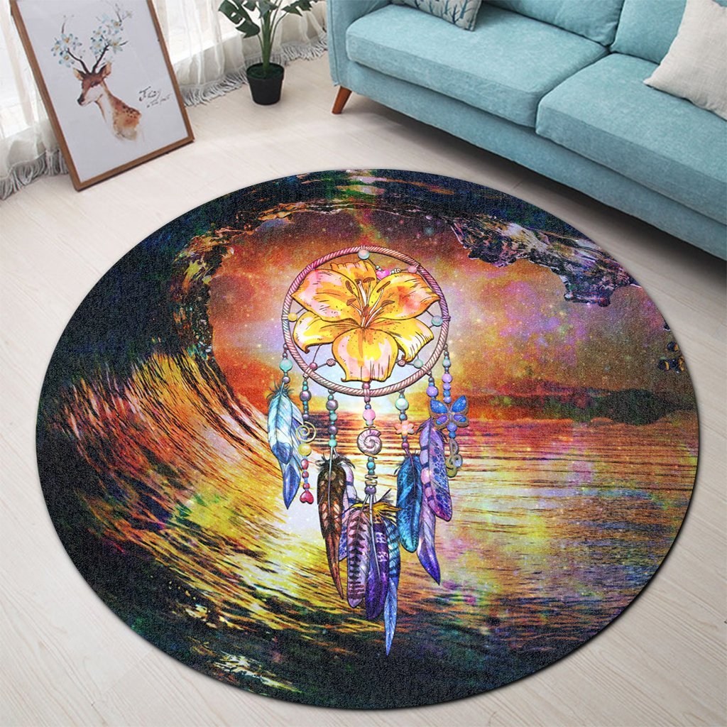 Hawaiian Hibiscus Dreamcatcher Wales Night Round Carpet - AH - Polynesian Pride