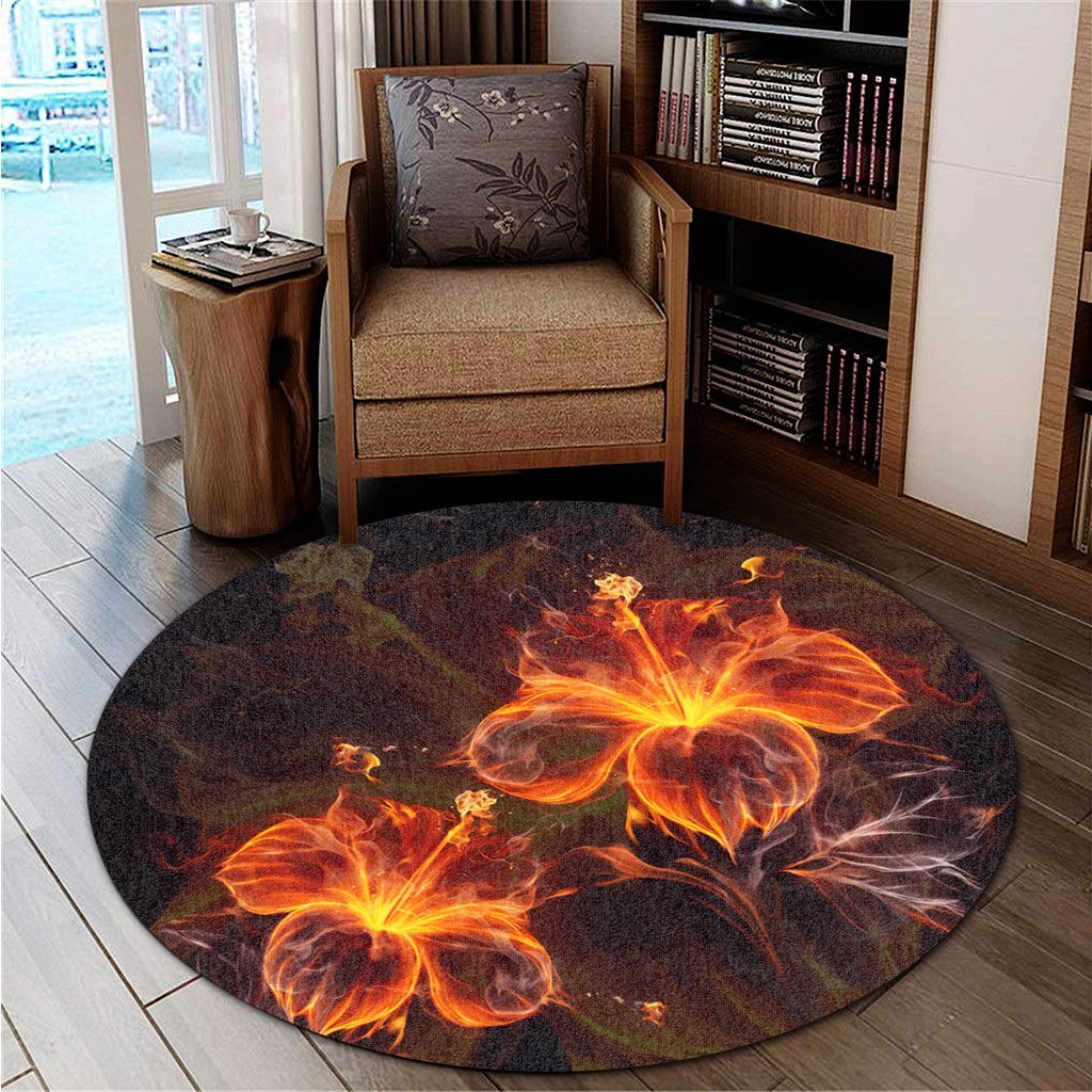 Hawaiian Hibiscus Fire Polynesian Round Carpet - AH - Polynesian Pride