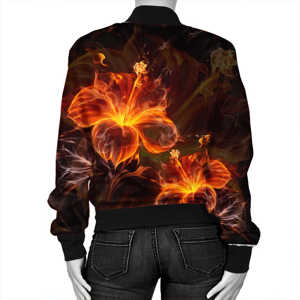 Hawaiian Hibiscus Fire Polynesian Bomber Jacket - AH - Polynesian Pride
