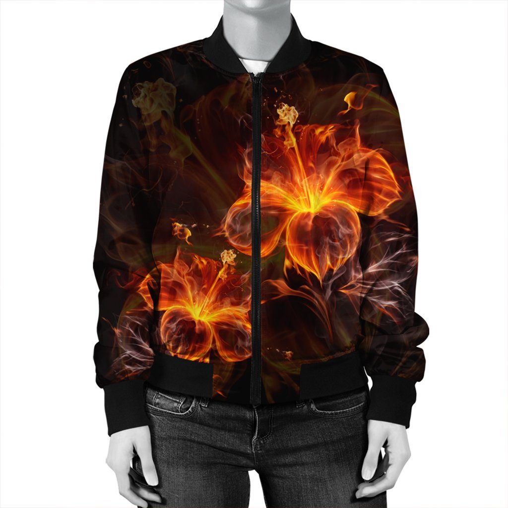 Hawaiian Hibiscus Fire Polynesian Bomber Jacket - AH - Polynesian Pride