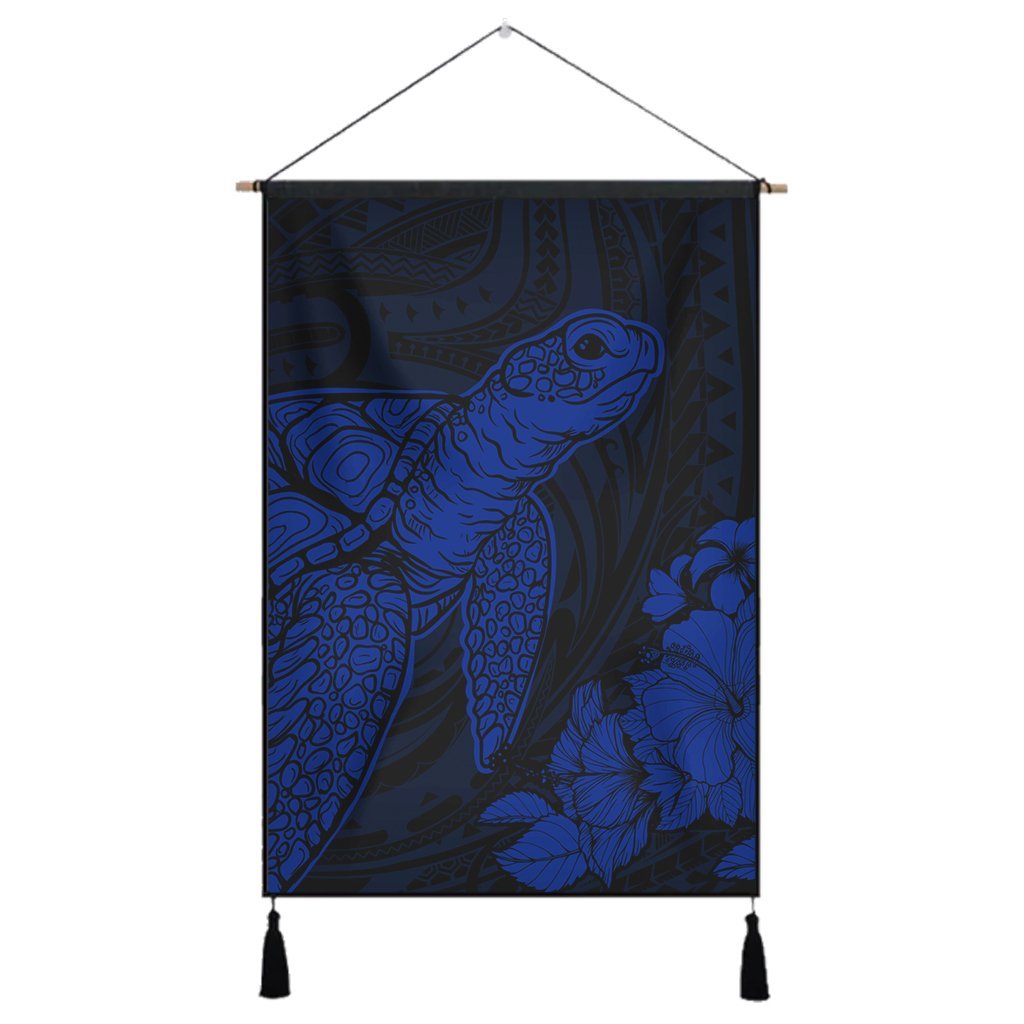 Hawaiian Hibiscus Memory Turtle Polynesian Hanging Poster Blue - AH Hanging Poster Cotton And Linen - Polynesian Pride
