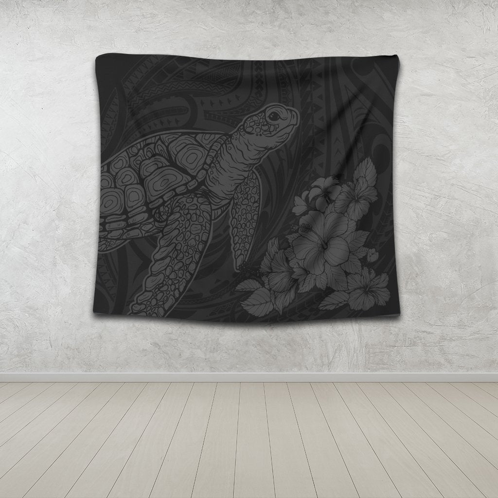 Hawaiian Hibiscus Memory Turtle Polynesian Tapestry Gray - AH - Polynesian Pride