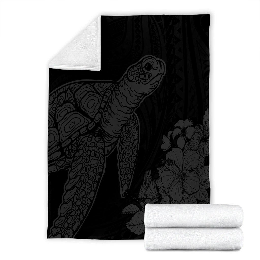 Hawaiian Hibiscus Memory Turtle Polynesian Premium Blankets Gray - AH - Polynesian Pride