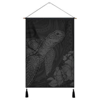 Hawaiian Hibiscus Memory Turtle Polynesian Hanging Poster Gray - AH Hanging Poster Cotton And Linen - Polynesian Pride