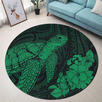 Hawaiian Hibiscus Memory Turtle Polynesian Round Carpet Green - AH - Polynesian Pride