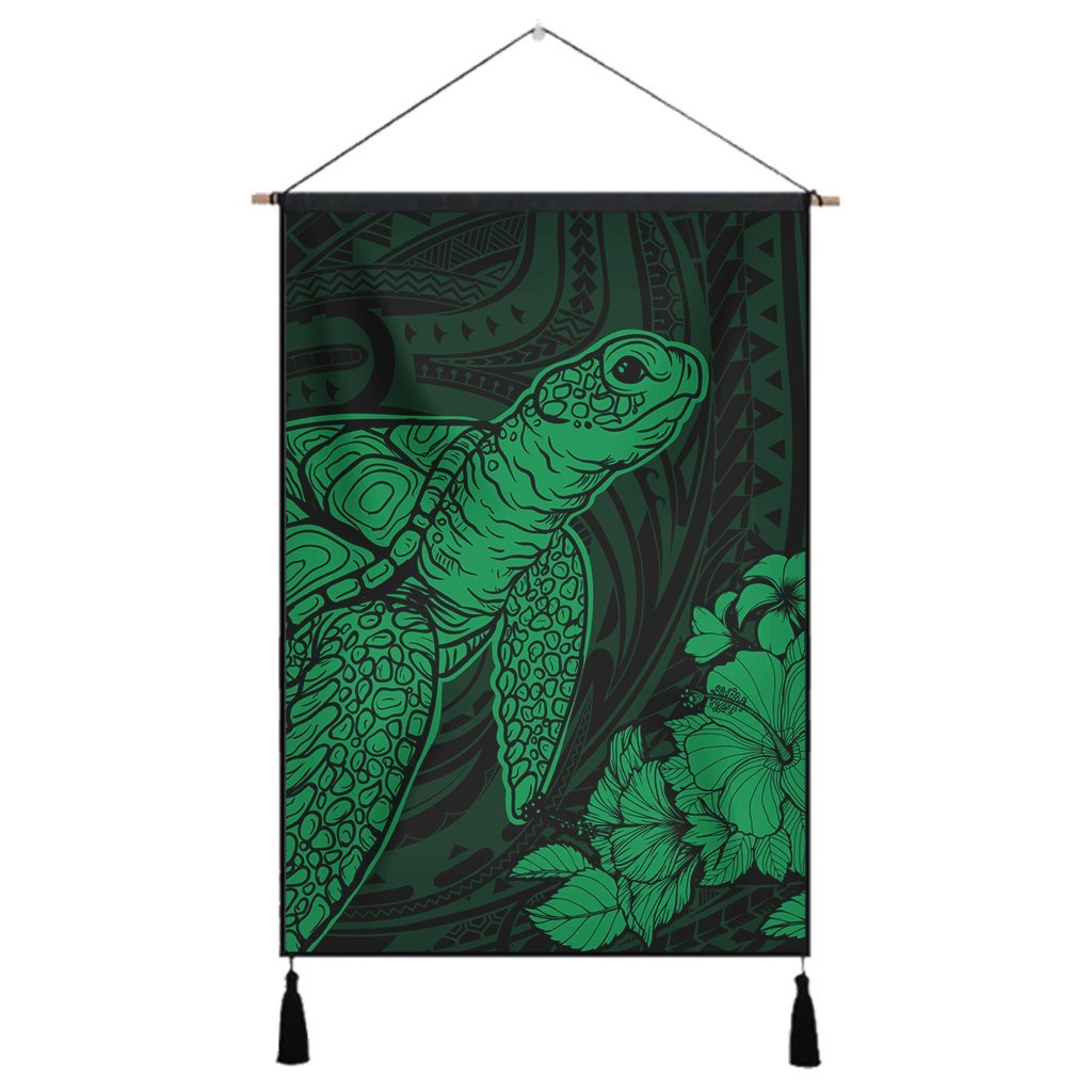 Hawaiian Hibiscus Memory Turtle Polynesian Hanging Poster Green - AH Hanging Poster Cotton And Linen - Polynesian Pride