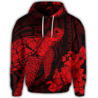 Hawaiian Hibiscus Memory Turtle Polynesian Hoodie Red - Polynesian Pride