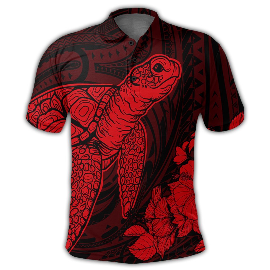 Hawaiian Hibiscus Memory Turtle Polynesian Polo Shirt Red - Polynesian Pride
