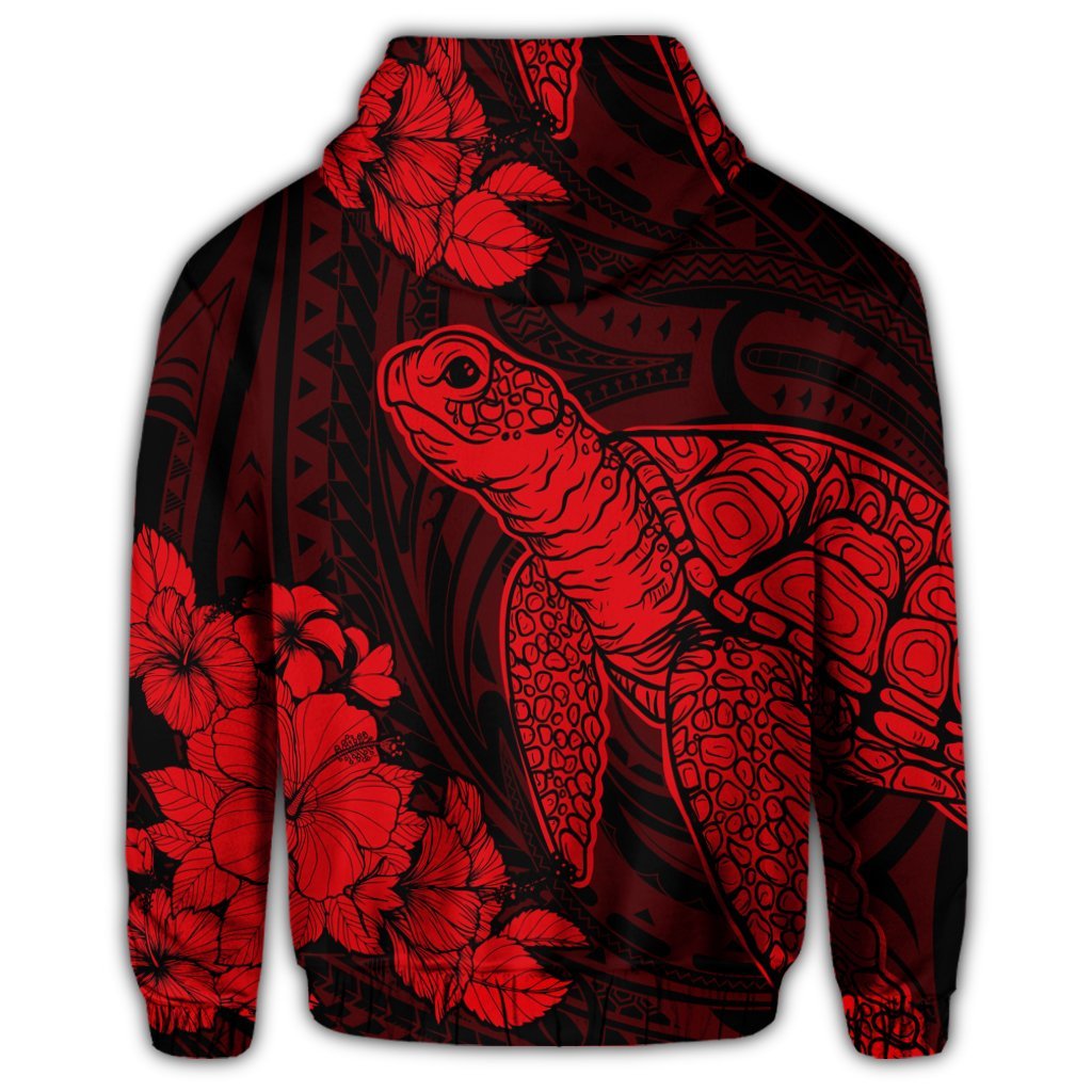 Hawaiian Hibiscus Memory Turtle Polynesian Hoodie Red - Polynesian Pride
