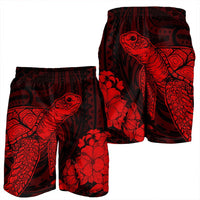 Hawaiian Hibiscus Memory Turtle Polynesian Men's Shorts Red - AH - Polynesian Pride