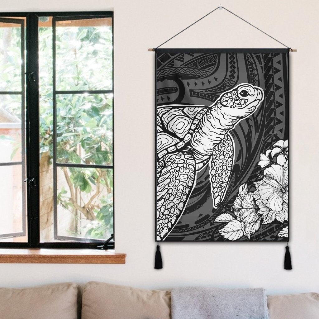Hawaiian Hibiscus Memory Turtle Polynesian Hanging Poster White - AH - Polynesian Pride