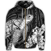 Hawaiian Hibiscus Memory Turtle Polynesian Zip Hoodie White - Polynesian Pride