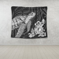 Hawaiian Hibiscus Memory Turtle Polynesian Tapestry White - AH - Polynesian Pride