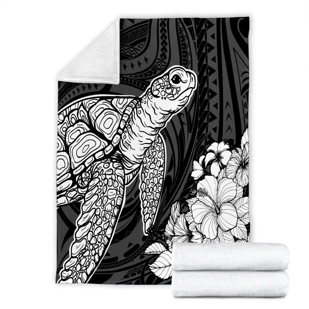 Hawaiian Hibiscus Memory Turtle Polynesian Premium Blankets White - AH - Polynesian Pride