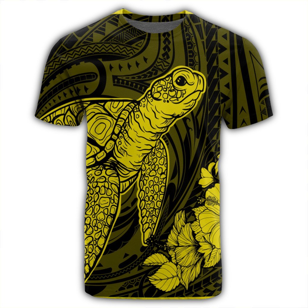 Hawaiian Hibiscus Memory Turtle Polynesian T Shirt Yellow - Polynesian Pride
