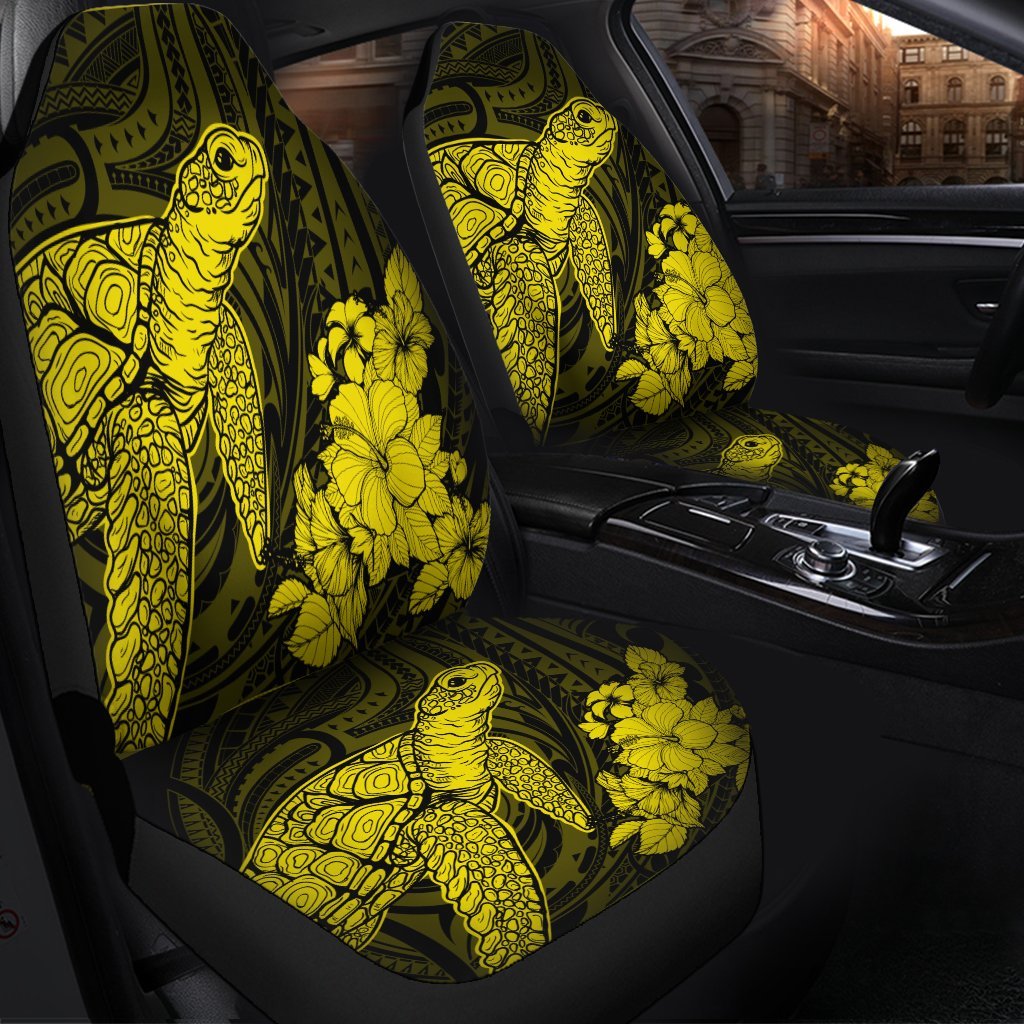Hawaiian Hibiscus Memory Turtle Polynesian Car Seat Covers Yellow - AH - Polynesian Pride