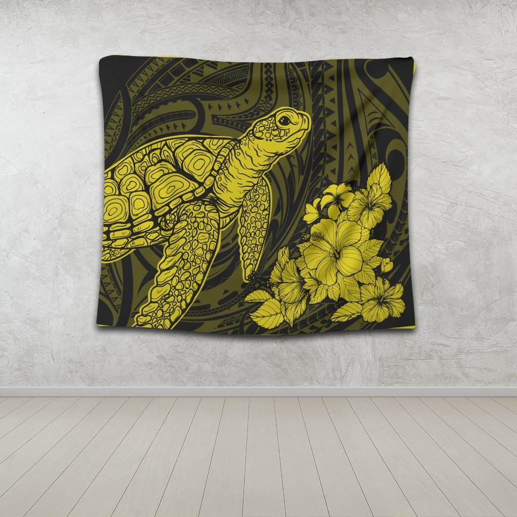 Hawaiian Hibiscus Memory Turtle Polynesian Tapestry Yellow - AH - Polynesian Pride