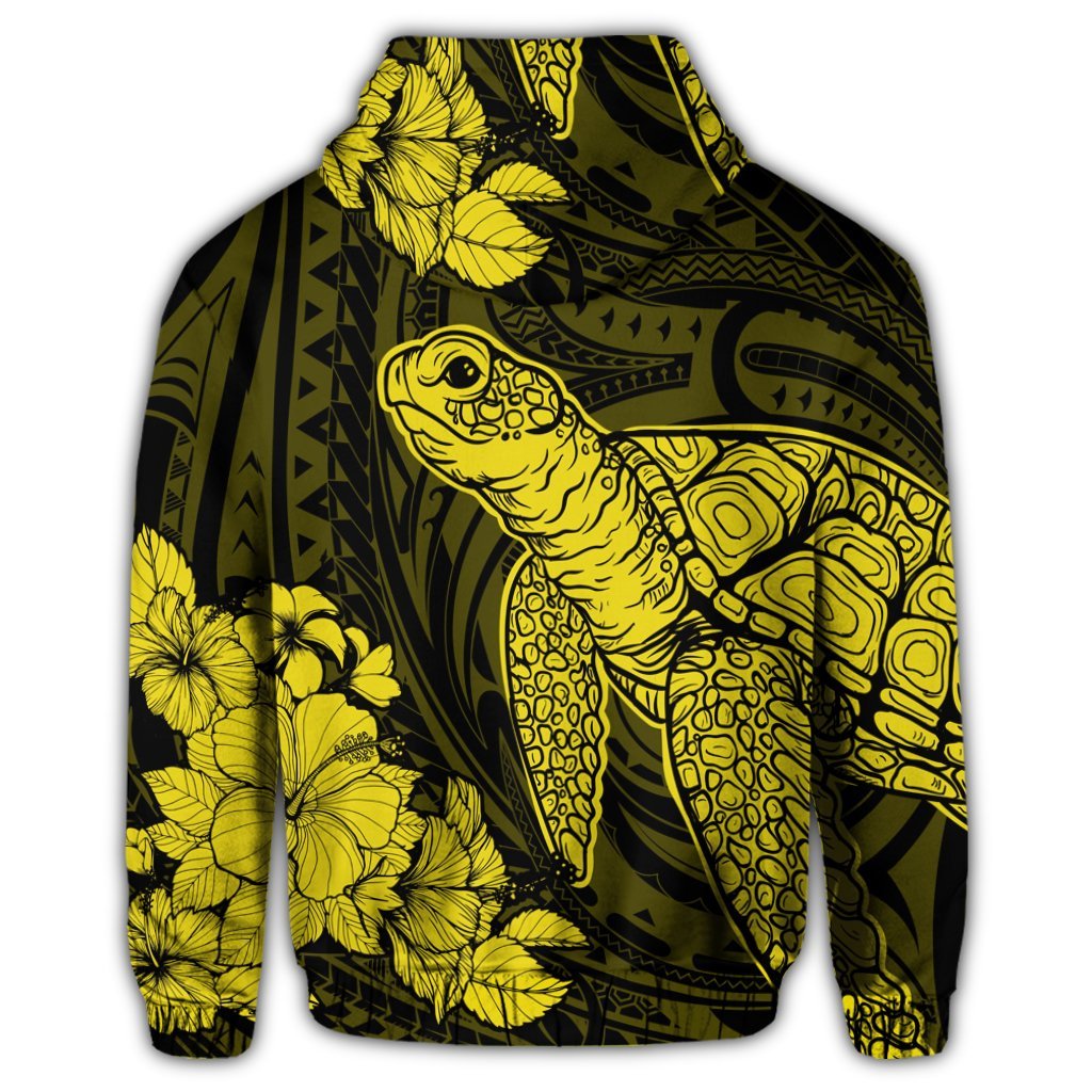 Hawaiian Hibiscus Memory Turtle Polynesian Zip Hoodie Yellow - Polynesian Pride