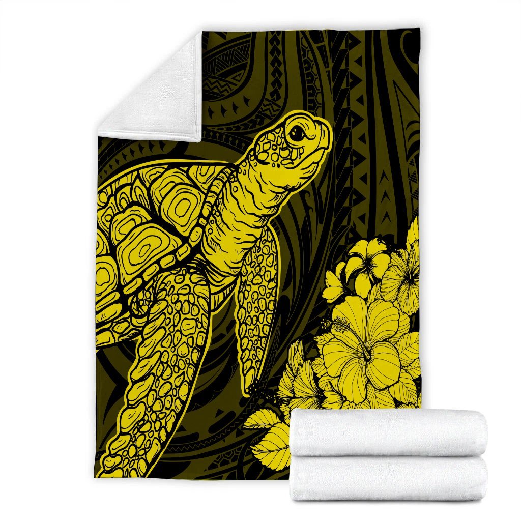 Hawaiian Hibiscus Memory Turtle Polynesian Premium Blankets Yellow - AH - Polynesian Pride
