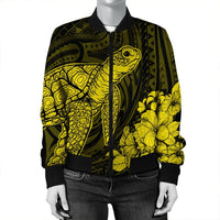 Hawaiian Hibiscus Memory Turtle Polynesian Bomber Jacket Yellow - AH - Polynesian Pride