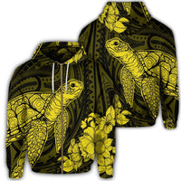 Hawaiian Hibiscus Memory Turtle Polynesian Zip Hoodie Yellow Unisex Art - Polynesian Pride