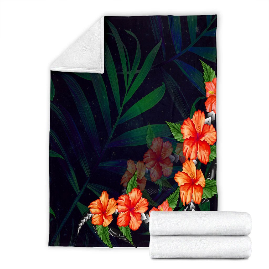 Hawaiian Hibiscus Palm Tree Background Polynesian Premium Blankets - AH - Polynesian Pride
