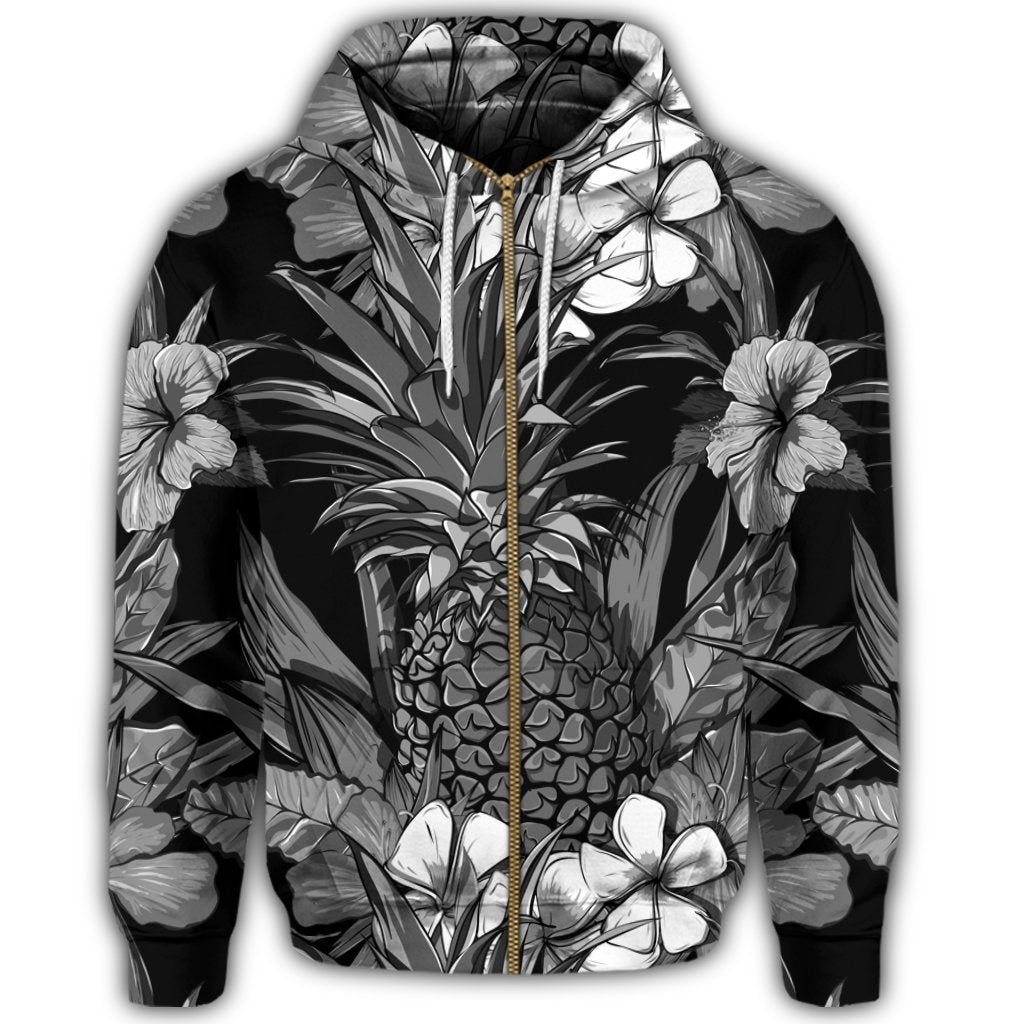 Hawaiian Hibiscus Plumeria and Pineapple Polynesian Zip Hoodie - Polynesian Pride
